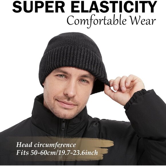 Elegant Grey Winter Beanie - Fleece Lined Knitted Skull Cap for All-Day Comfort - Picture 4 of 6